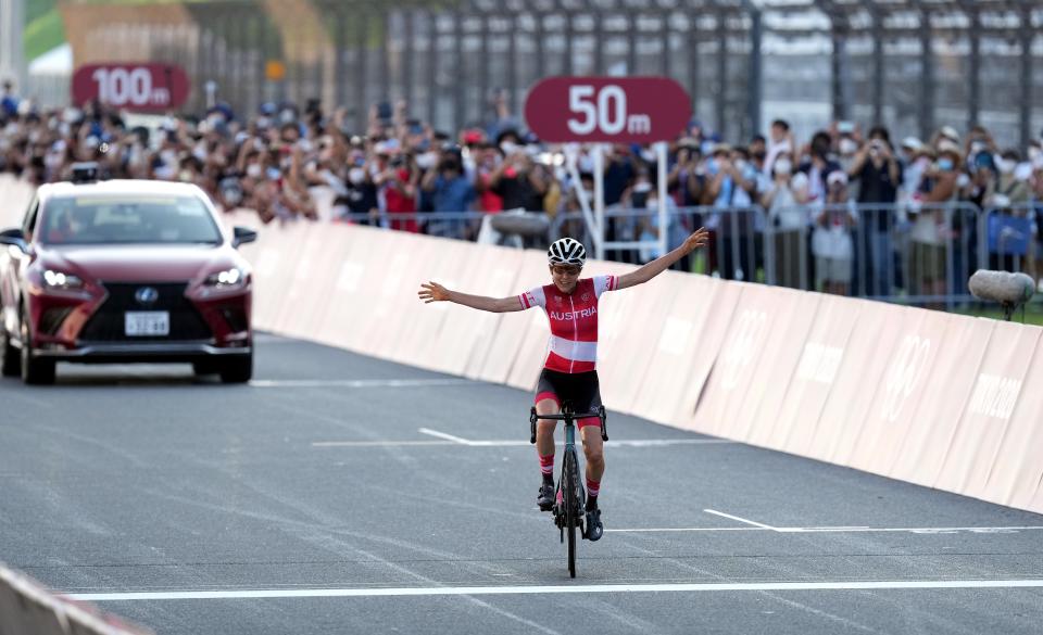 Anna Kiesenhofer took a shock gold for Austria in the women’s cycling road race (Martin Rickett/PA) (PA Wire)