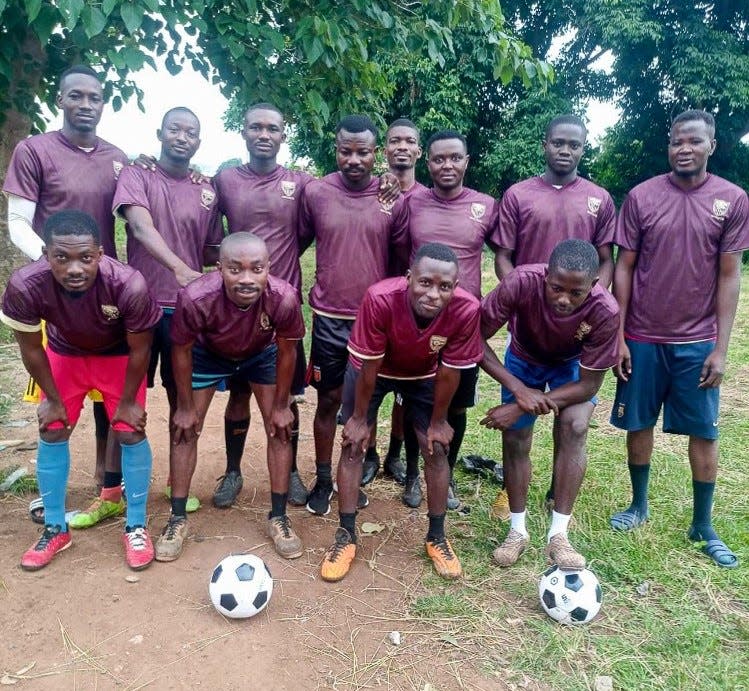 This soccer team in Ghana is wearing jerseys provided Jerseys of Hope.