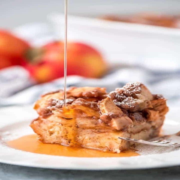 A slice of cinnamon apple French toast.