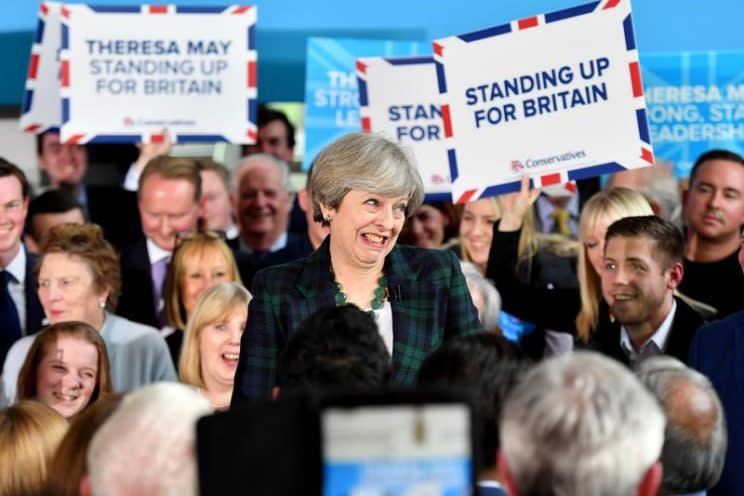 Theresa May in Leeds (Reuters)