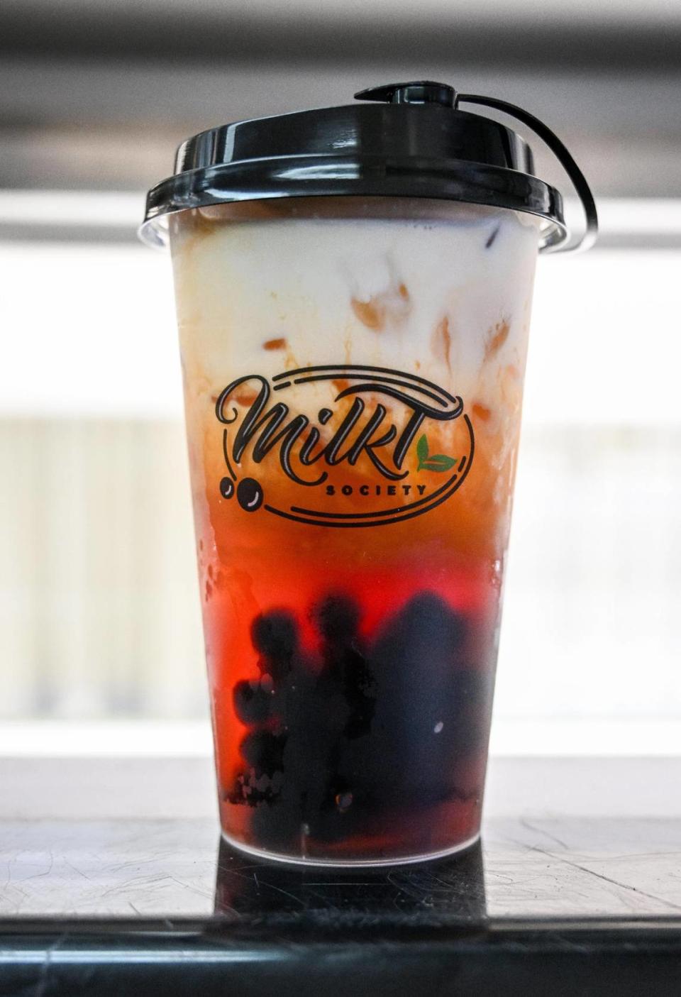 A Thai tea with boba from the Mochilicious Society food trailer outside The Grand in downtown Fresno on Tuesday, Sept. 5, 2023.