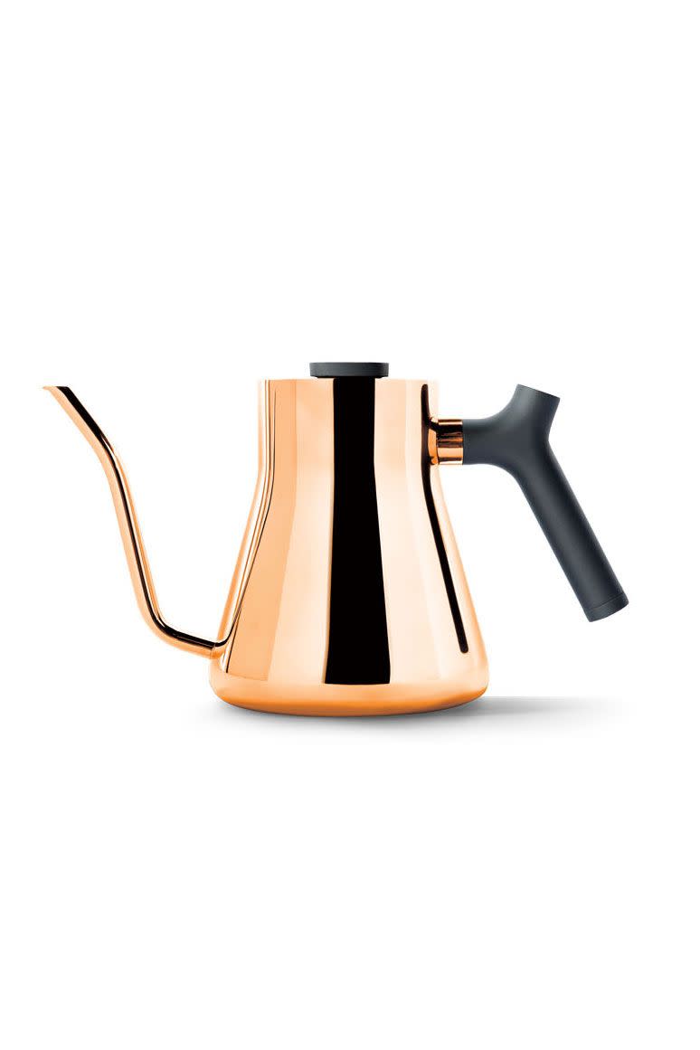 <p>$79</p><p><a class="link " href="https://www.amazon.com/Fellow-Stagg-Kettle-Matte-Black/dp/B014UN7B7C/?tag=syn-yahoo-20&ascsubtag=%5Bartid%7C10055.g.1243%5Bsrc%7Cyahoo-us" rel="nofollow noopener" target="_blank" data-ylk="slk:BUY NOW;elm:context_link;itc:0;sec:content-canvas">BUY NOW</a></p><p>The happy couple's place is about to become the chicest coffee shop on the block. Stagg's stovetop kettle looks great and can help them make a more precise cup of pour-over coffee by checking its built-in thermometer to see when water hits the right temp. If they're not big coffee drinkers, they can use it for tea, oats, and more.</p>