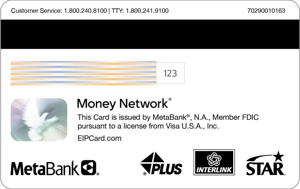 The back of the prepaid debit card carries the MetaBank logo, if the card was issued by the Internal Revenue Service to cover your stimulus payment.