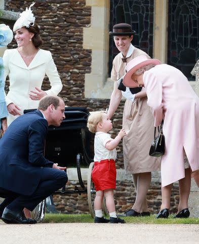 Chris Jackson - WPA Pool/Getty Prince George chats with Queen Elizabeth on his sister Princess Charlotte's christening day.