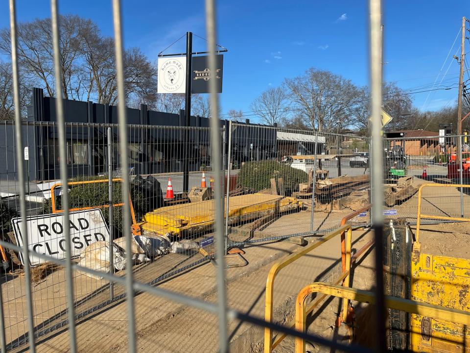 Sewage line construction outside of home.made restaurant on Baxter Street in Athens, Ga. on Sunday, Feb. 17, 2024. The restaurant permanently closed on Friday, Feb. 15.