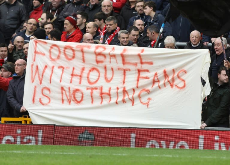 Liverpool fans protest against the recently announced rise in ticket prices during the Premier League match between Liverpool and Sunderland at Anfield on February 6, 2016