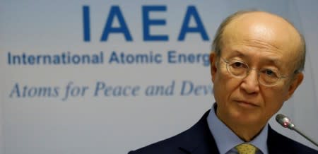 FILE PHOTO: IAEA Director General Amano addresses a news conference at the IAEA headquarters in Vienna