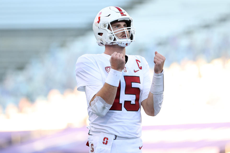 Davis Mills displayed some of his upside in 2020 against the Washington Huskies in Seattle. (Photo by Abbie Parr/Getty Images)