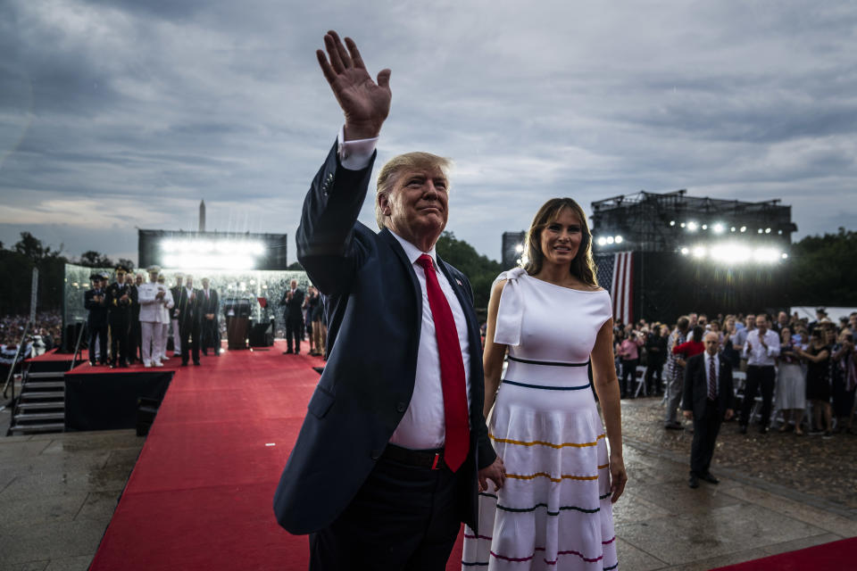 WASHINGTON, DC - JULY 4 : President Donald J. Trump and First Lady Melania Trump depart after participating in an Independence Day Fourth of July Celebration 'Salute to America' event in front of the Lincoln Memorial on the National Mall on Thursday, July 4th, 2019 in Washington, DC. (Photo by Jabin Botsford/The Washington Post via Getty Images)