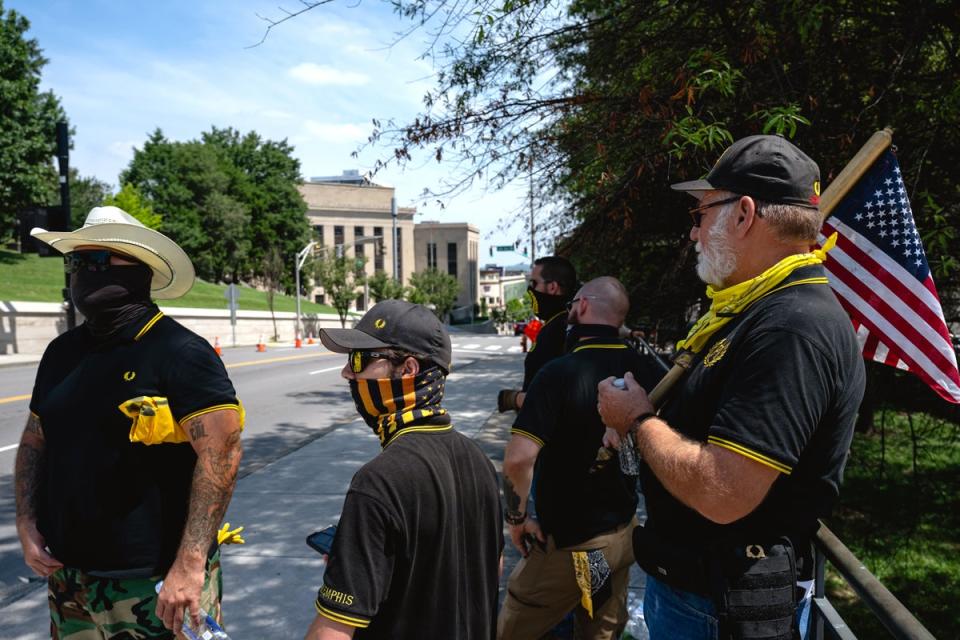 Members of the Proud Boys gathered outside the Tennessee state capitol on 21 August (Getty Images)