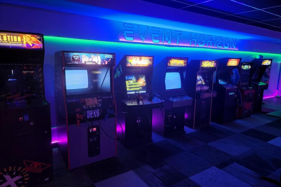 Arcade games at Queen City Cinema Club in Bangor, Maine