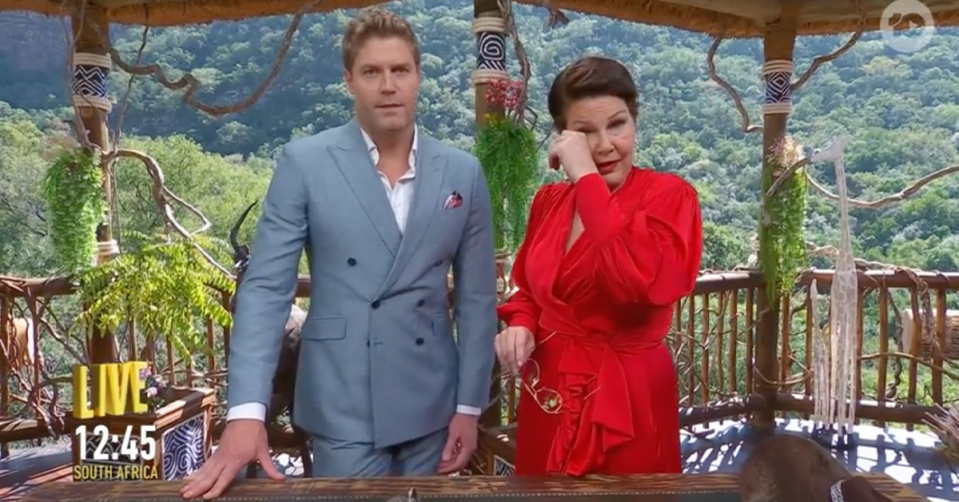 I’m A Celebrity’s Chris Brown and Julia Morris crying.