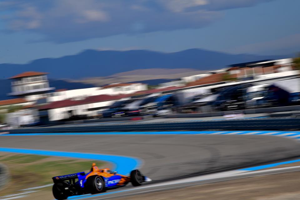 Mar 23, 2024; Thermal, California, USA; Chip Ganassi Racing driver Scott Dixon (9) of New Zealand during qualifying for the Thermal $ 1 Million Challenge at The Thermal Club. Mandatory Credit: Gary A. Vasquez-USA TODAY Sports