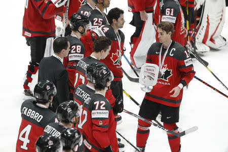 Ice Hockey World Championships - Final - Canada v Finland - Ondrej Nepela Arena, Bratislava, Slovakia - May 26, 2019 Canada's players look dejected after winning a silver medal. REUTERS/Vasily Fedosenko