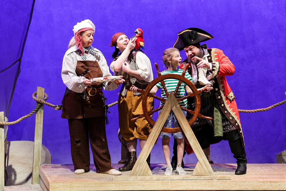 "How I Became a Pirate," a swashbuckling musical based on the book by Melinda Long, features (left to right) Mary Bricker, Payton Boesch, Charlotte Rempe, and Cody Schug.