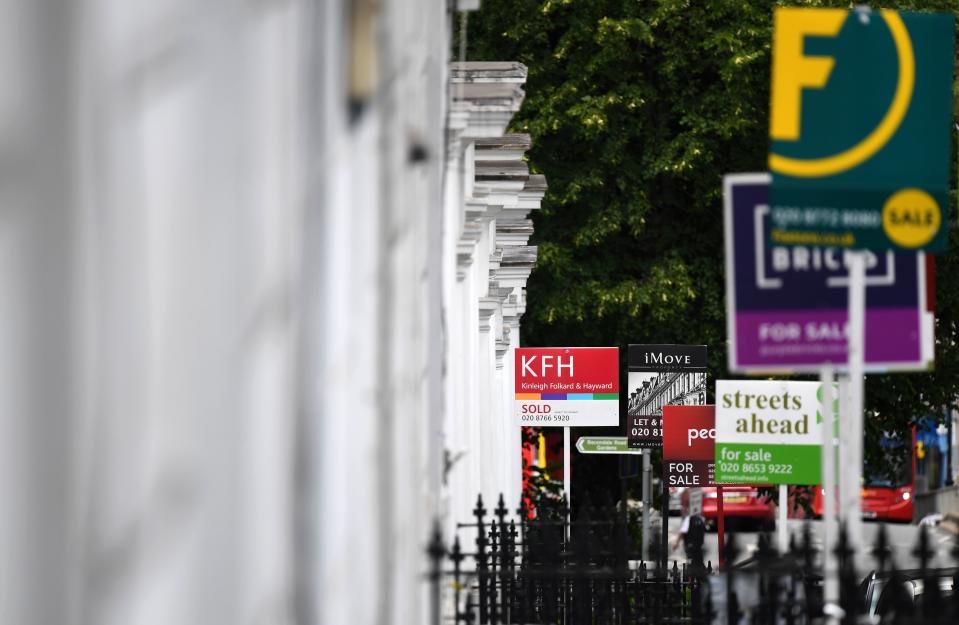 Estate Agents' "For Sale", "Sold", and " To-Let" boards are pictured outside residential properties in south London on July 6, 2020. - British media reported Monday that Britain's Chancellor of the Exchequer Rishi Sunak is set to outline plans to raise the threshold at which homebuyers pay Stamp Duty on their new properties, currently set at GBP 125,000. (Photo by DANIEL LEAL-OLIVAS / AFP) (Photo by DANIEL LEAL-OLIVAS/AFP via Getty Images)