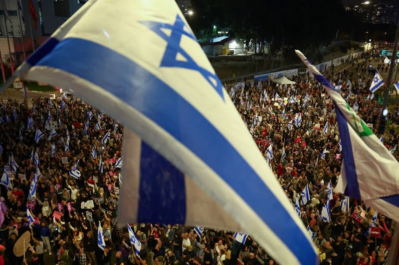 Protest against Israeli PM Netanyahu's government and to call for the release of hostages kidnapped in the deadly October 7 attack by Hamas, in Tel Aviv