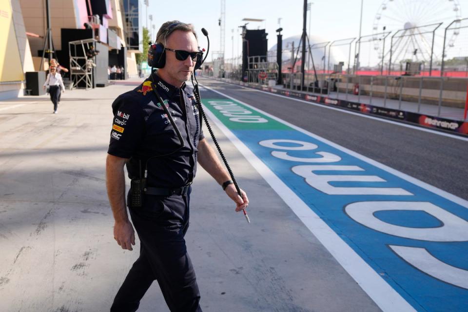 Horner is present in the paddock in Bahrain on Friday (AP)