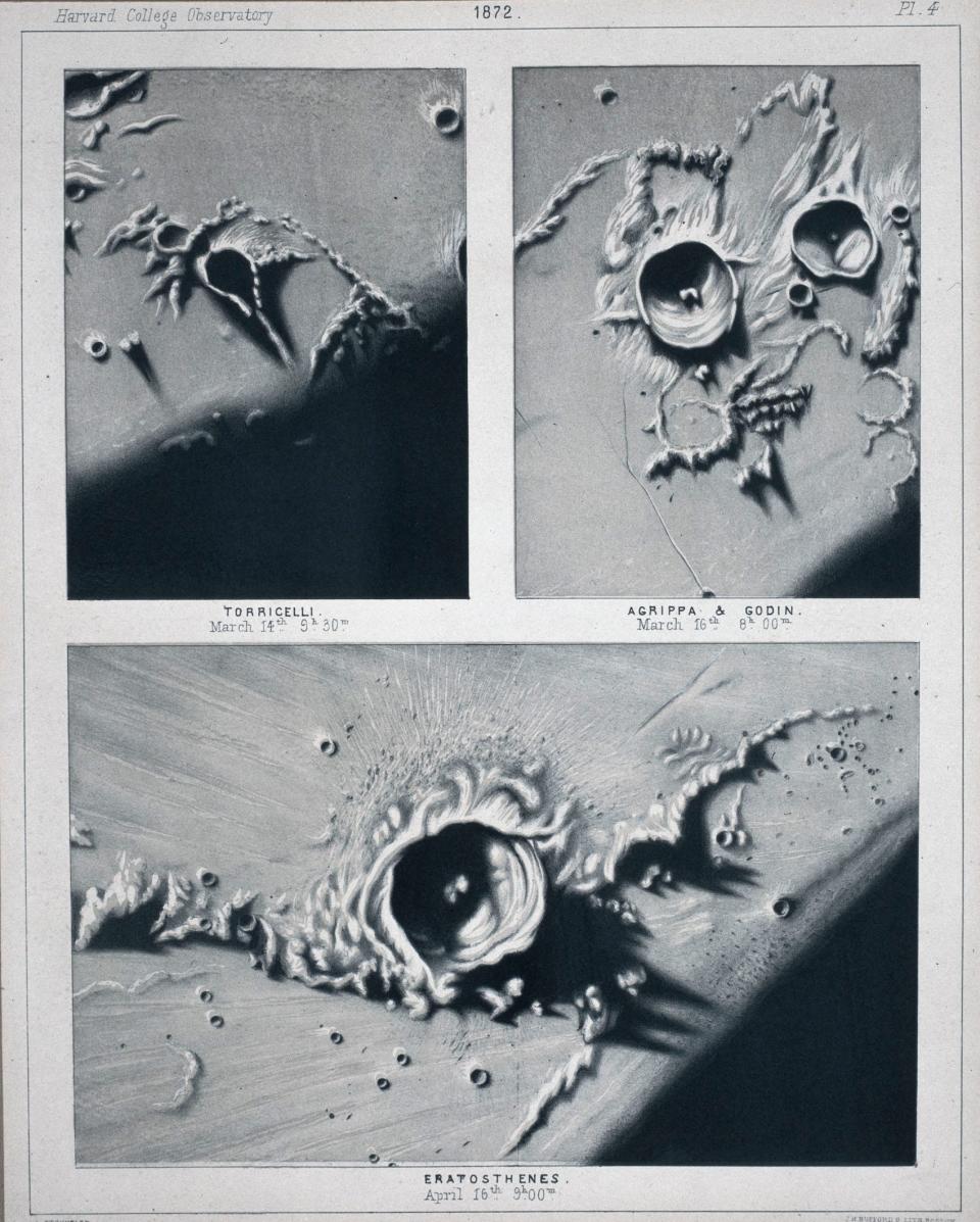 three sketches of craters on the moon