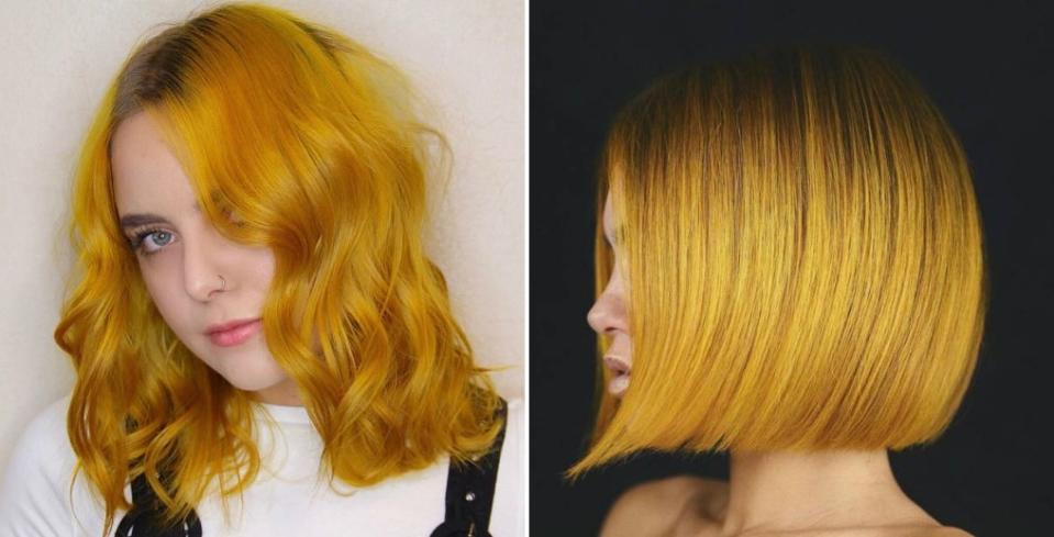Желтый волос 2. Желтые волосы. Жёлтые волосы натуральные. Жёлтое окрашивание волос. Жёлтые волосы с жёлтой чёлкой.