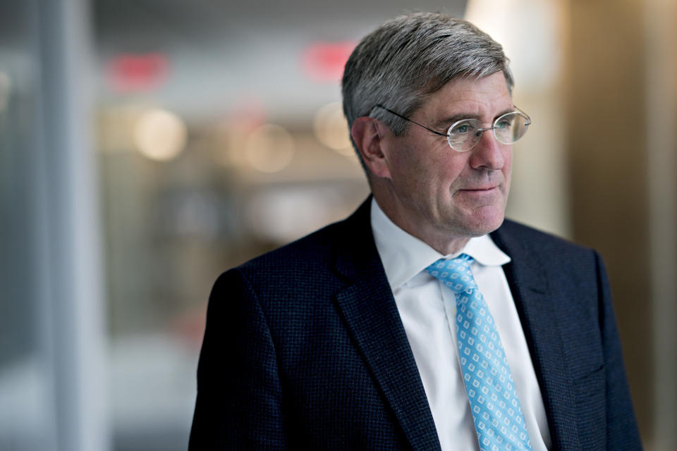 Stephen Moore, visiting fellow at the Heritage Foundation, stands for a photograph following a Bloomberg Television interview in Washington, D.C., U.S., on Friday, March 22, 2019. President Donald Trump said he's nominating Moore, a long-time supporter of the president, for a seat on the Federal Reserve Board. Photographer: Andrew Harrer/Bloomberg via Getty Images