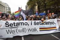 People attend the European LGBTQ pride march in Belgrade