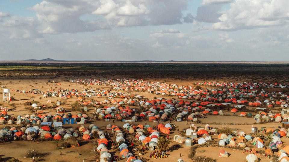 The sprawling Ladan IDP settlement near Doolow in southeastern Somalia. According to the United Nations High Commissioner for Refugees, there were around 16,000 who moved to the area following a 2011 famine. As of October, over 180,000 people were living in displacement sites around Doolow. (Giles Clarke)