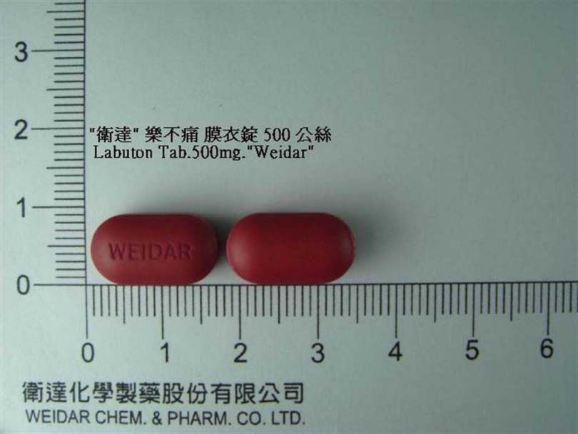 “衛達”樂不痛膜衣錠500毫克。（圖／食藥署提供）