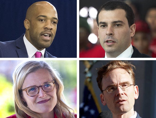 Democratic Senate candidates Mandela Barnes (top left), Alex Lasry (top right), Sarah Godlewski (bottom left) and Tom Nelson (bottom right).