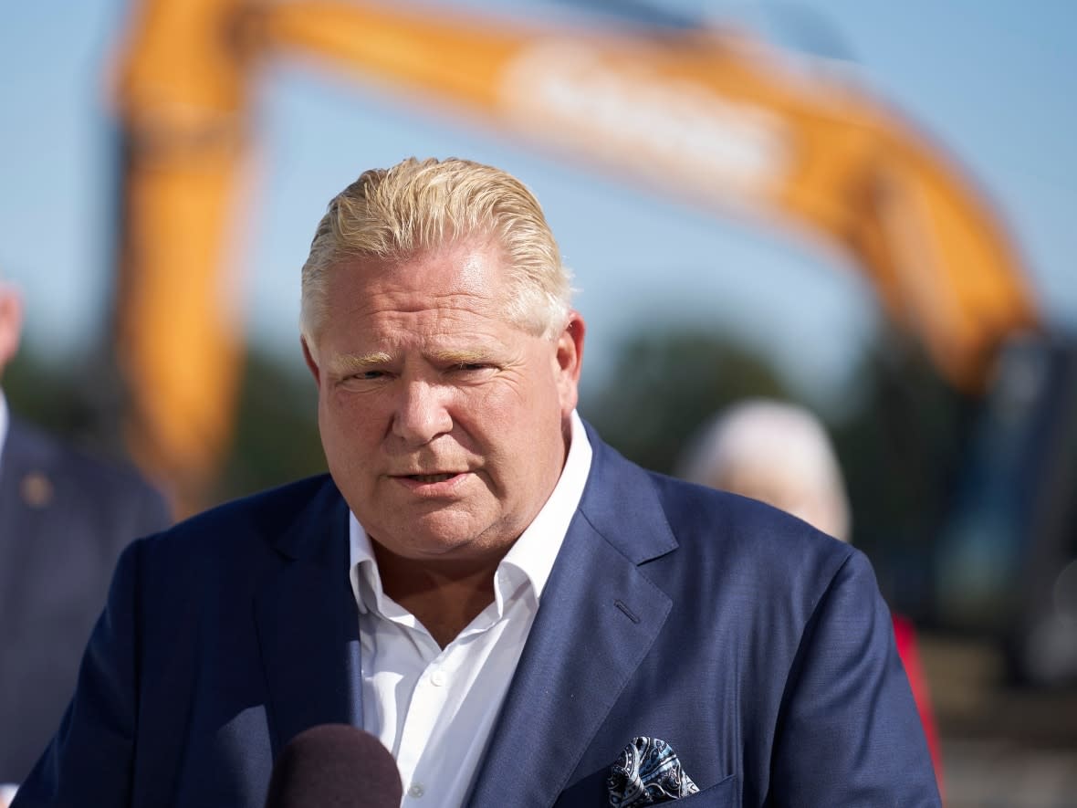 Ontario Premier Doug Ford makes a funding announcement for a new hospital in Windsor on Oct. 18, 2021. (Geoff Robins/The Canadian Press - image credit)