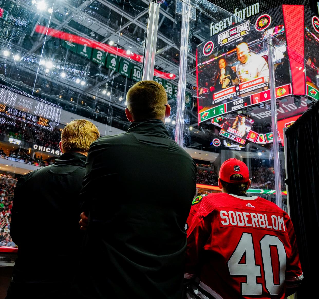 Chicago Blackhawks backup goalie Arvid Soderblom watches his team play the Minnesota Wild during an Oct. 2, 2022, exhibition game at Fiserv Forum.