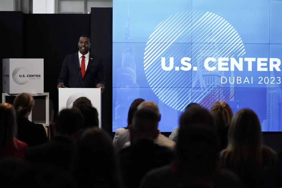 Michael Regan, administrator of the U.S. Environmental Protection Agency, speaks at the U.S. Center at the COP28 U.N. Climate Summit, Saturday, Dec. 2, 2023, in Dubai, United Arab Emirates. (AP Photo/Joshua A. Bickel)