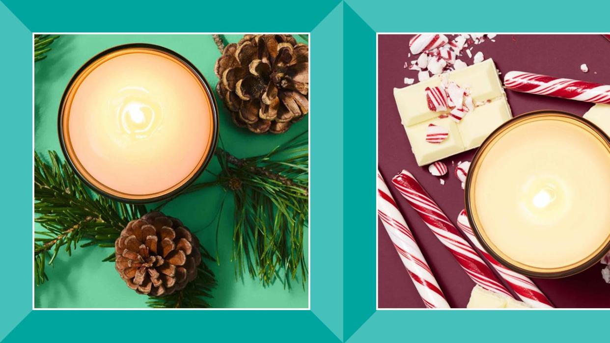 balsam fir and peppermint bark candles