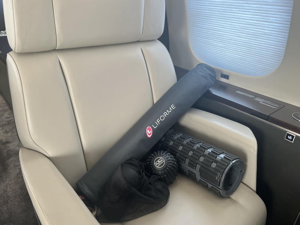 A yoga mat and work out equipment for VistaJet travelers.
