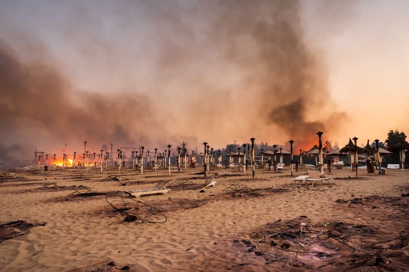 Wildfire at Le Capannine beach in Catania, Sicily