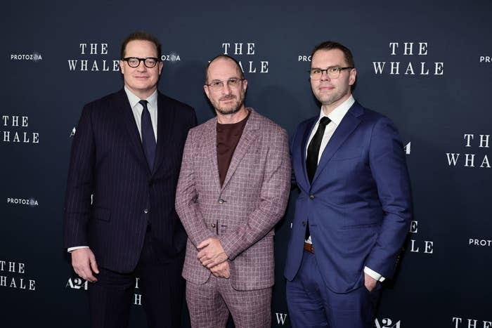 Brendan Fraser, director Darren Aronofsky, and screenwriter Samuel D. Hunter attend "The Whale" New York Screening