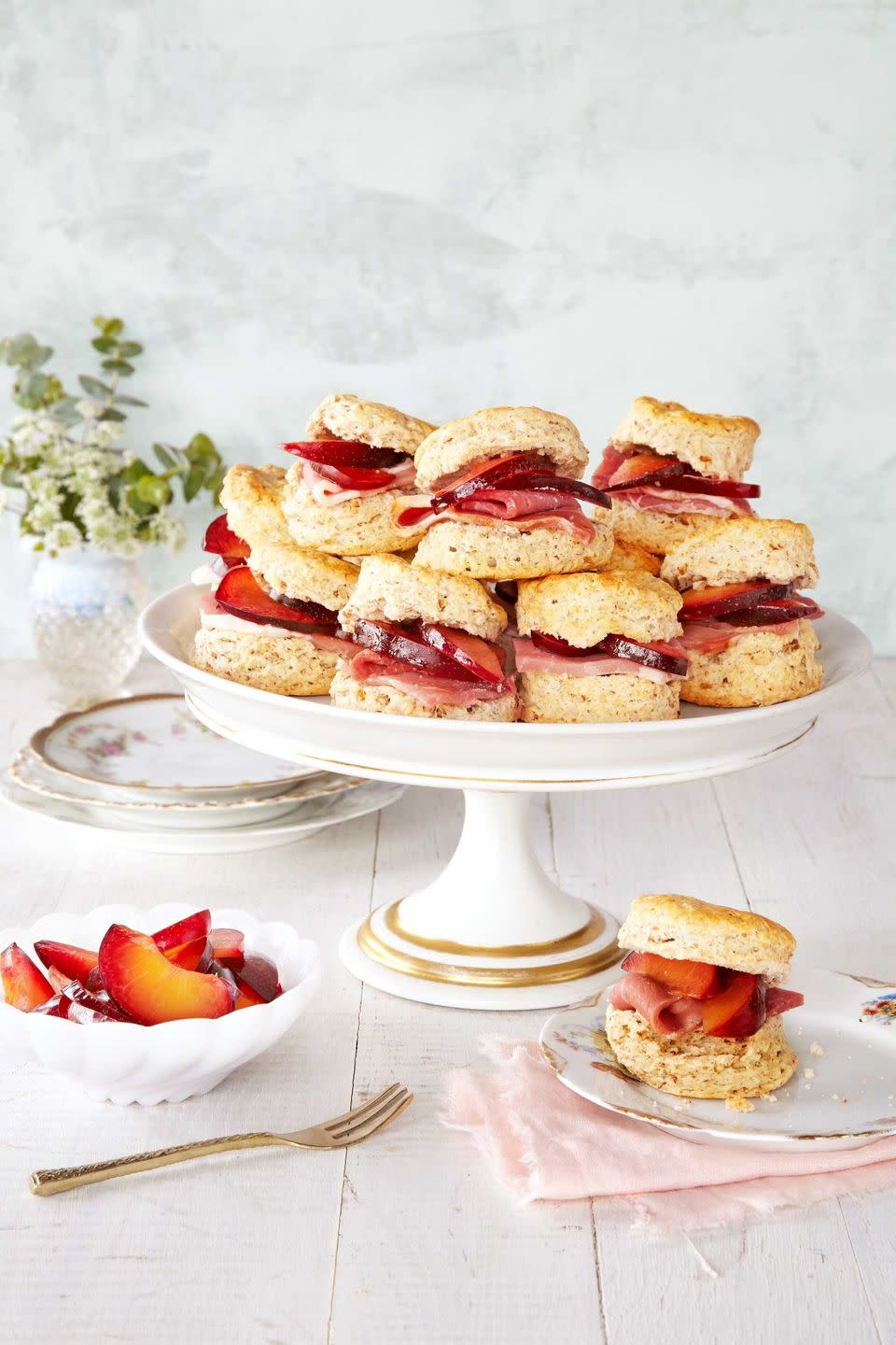 Mini Pecan Scones with Country Ham & Pickled Plums