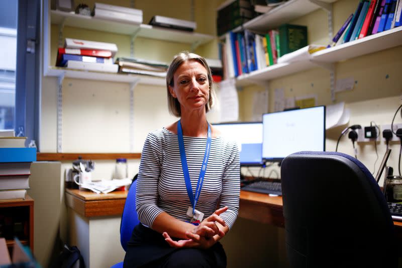 Health adviser Joanne Hamilton, a member of the Contact Tracing Team, poses at the Microbiology department of North Devon District Hospital in Barnstaple