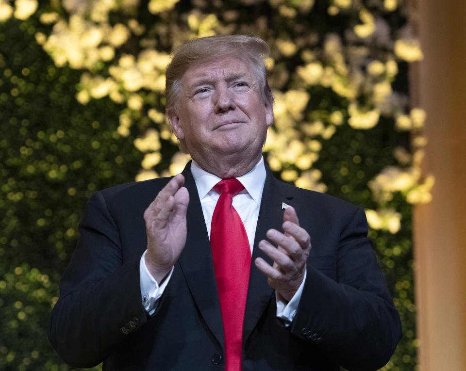 President Trump applauds at the National Republican Congressional Committee's annual spring dinner in Washington, D.C., U.S., on Tuesday. (Photo: Ron Sachs/Pool via Bloomberg/Getty Images)