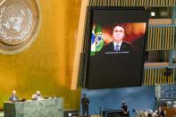 President of Brazil Jair Bolsonaro speaks during the 75th annual U.N. General Assembly