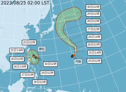 ▲丹瑞颱風的生命週期內都離台灣非常遠，不會有直接影響，觀察動態就好。（圖／翻攝自中央氣象局）