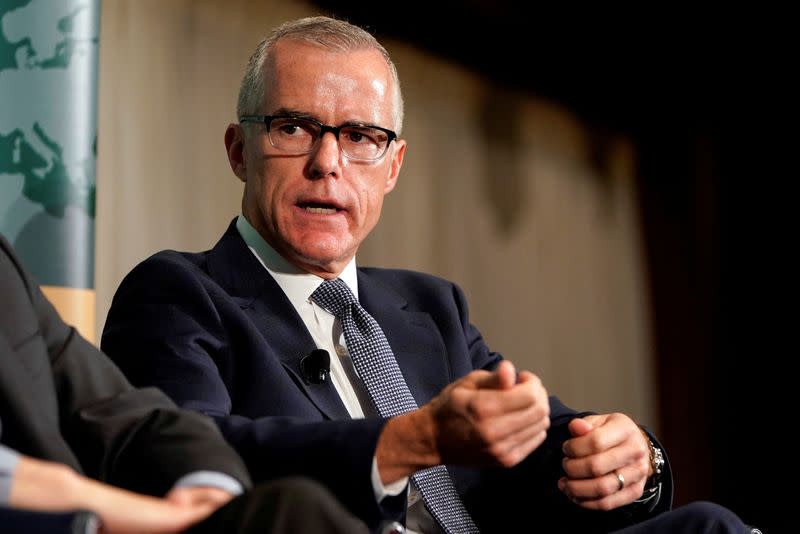 FILE PHOTO: Former acting FBI director Andrew McCabe speaks during a forum on election security in Washington