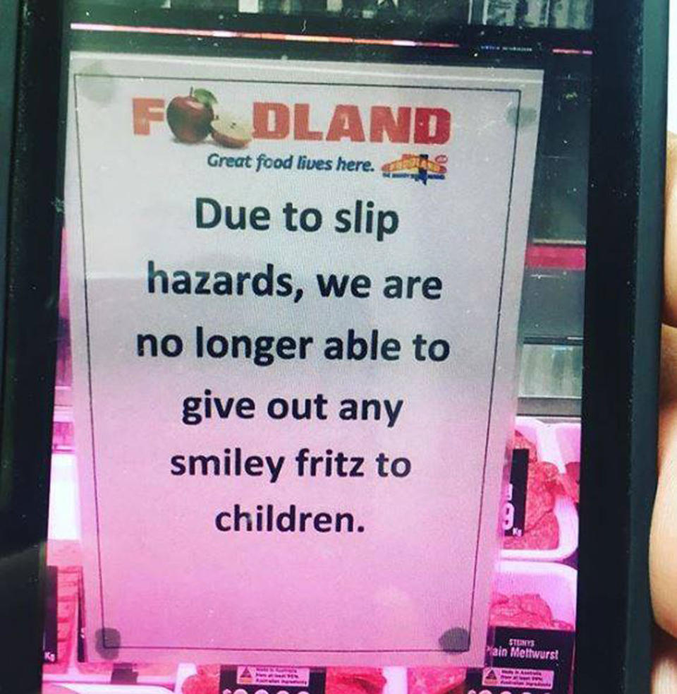 Foodland Tanunda in South Australia will no longer give smiley fritz to children after a woman slipped over on some of the deli meat. Source: James Adams