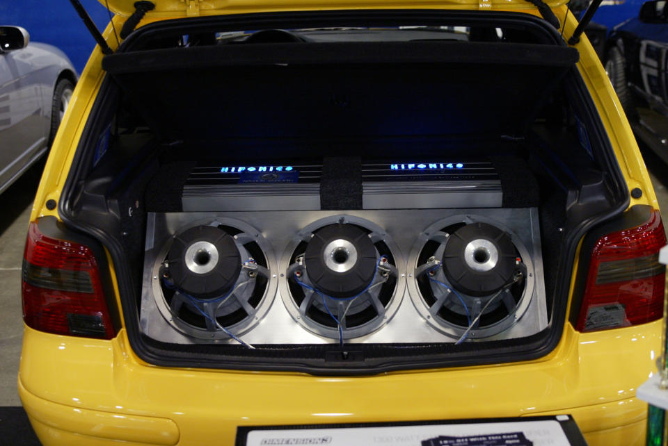 Huge car speakers inside a boot. Source: Getty Images