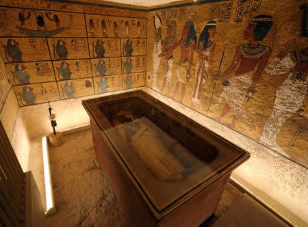 The sarcophagus of boy pharaoh King Tutankhamun is on display in his newly renovated tomb in the Valley of the Kings in Luxor, Egypt January 31, 2019. REUTERS/Mohamed Abd El Ghany