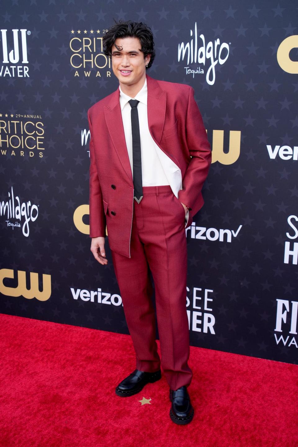 Charles Melton attends the 2024 Critics Choice Awards.