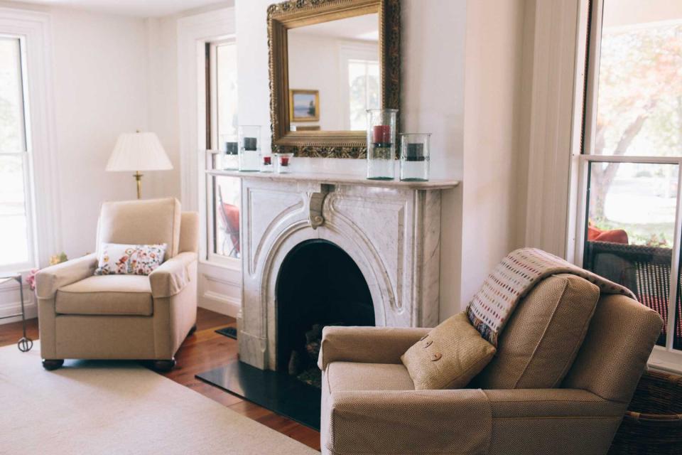 Guestroom with fireplace at Pickering House in New Hampshire