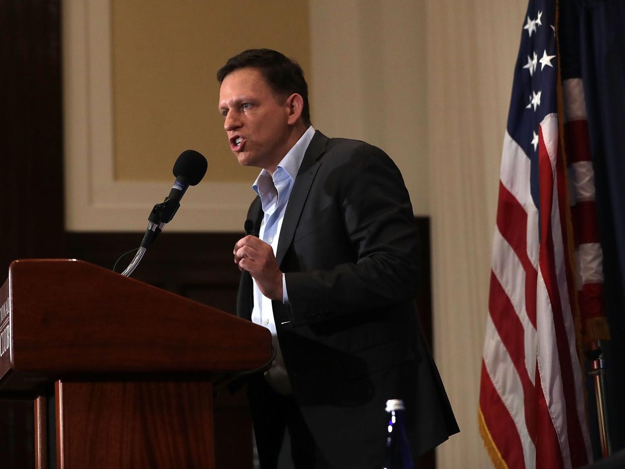 Entrepreneur Peter Thiel gives remarks at the National Press Club on October 31, 2016 in Washington, DC. Thiel discussed his support for Republican presidential nominee Donald Trump.