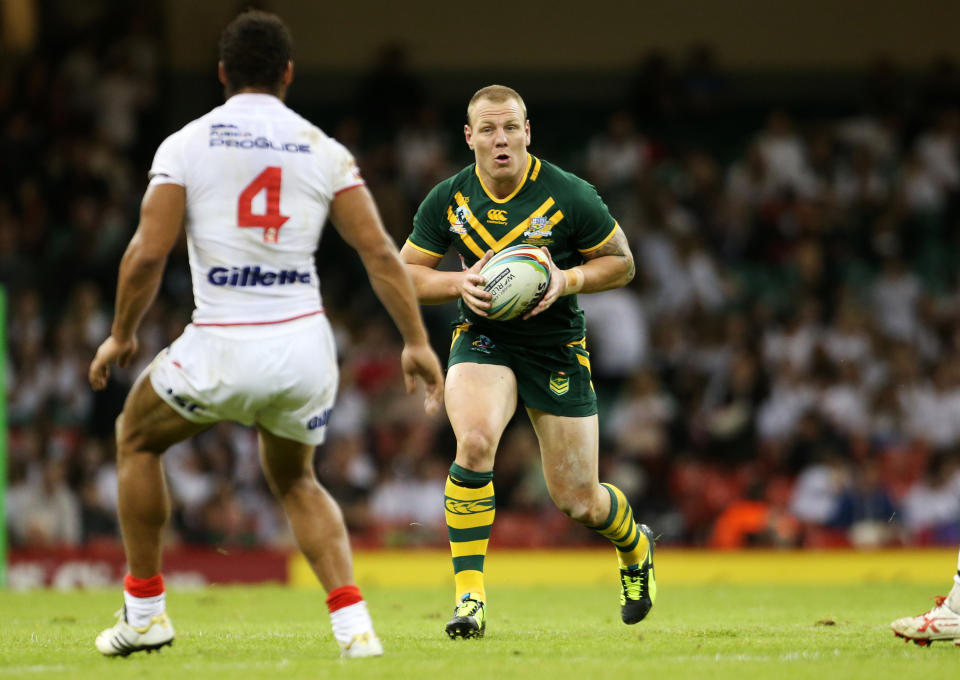 Luke Lewis (pictured) running with the ball during the Rugby League World Cup.