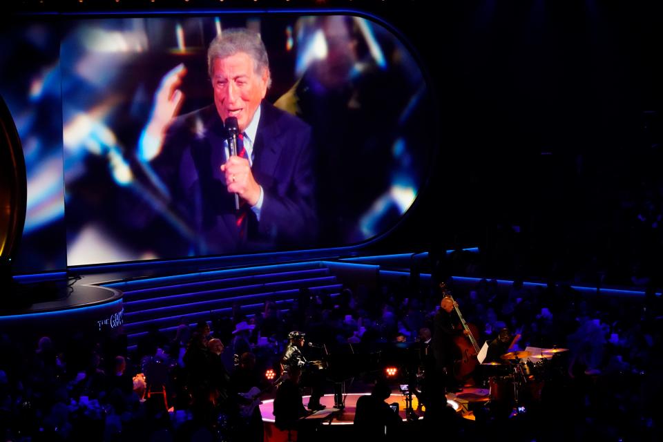 Stevie Wonder performs during the Tony Bennett in memoriam segment during the 66th Annual Grammy Awards.